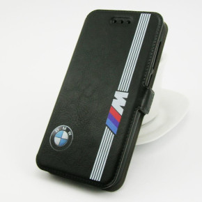 Луксозен кожен калъф тефтер стойка и клипс FLEXI Book Style за Alcatel Pop UP 6044D BMW M-POWER черен